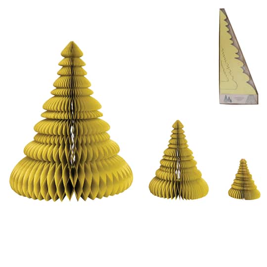 Chartreuse Glitter Handmade Recycled Paper Folding Honeycomb Trees Set